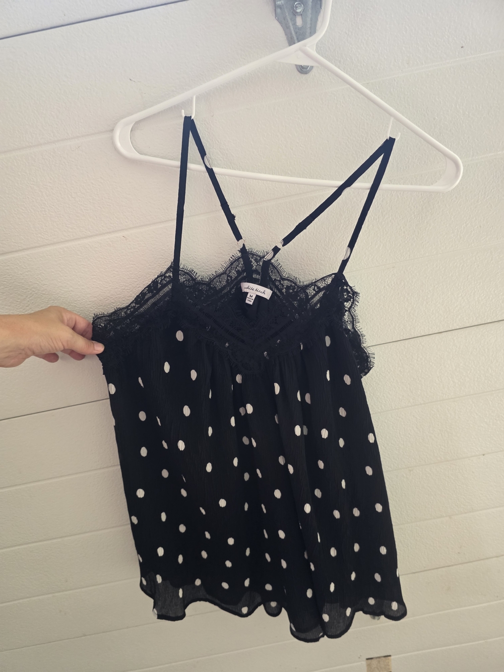 white birch Black & White Polka Dot Lace-Trim Camisole